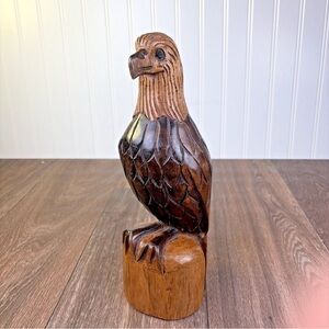 Vintage Hand Carved Wooden Eagle 11" Tall Signed 2002 Jamaica Morris